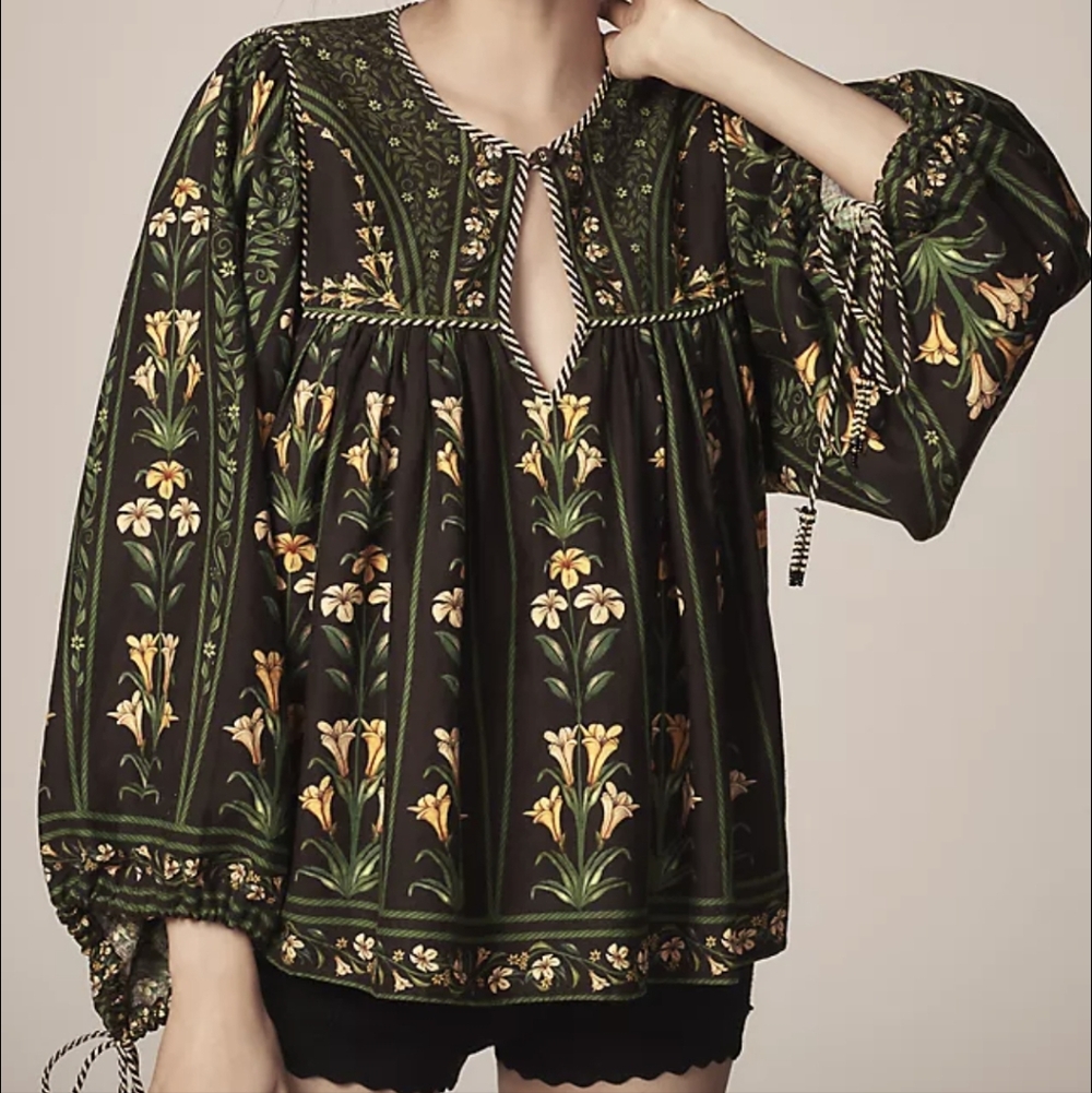 Farm Rio Anthropologie Arch Linen Top